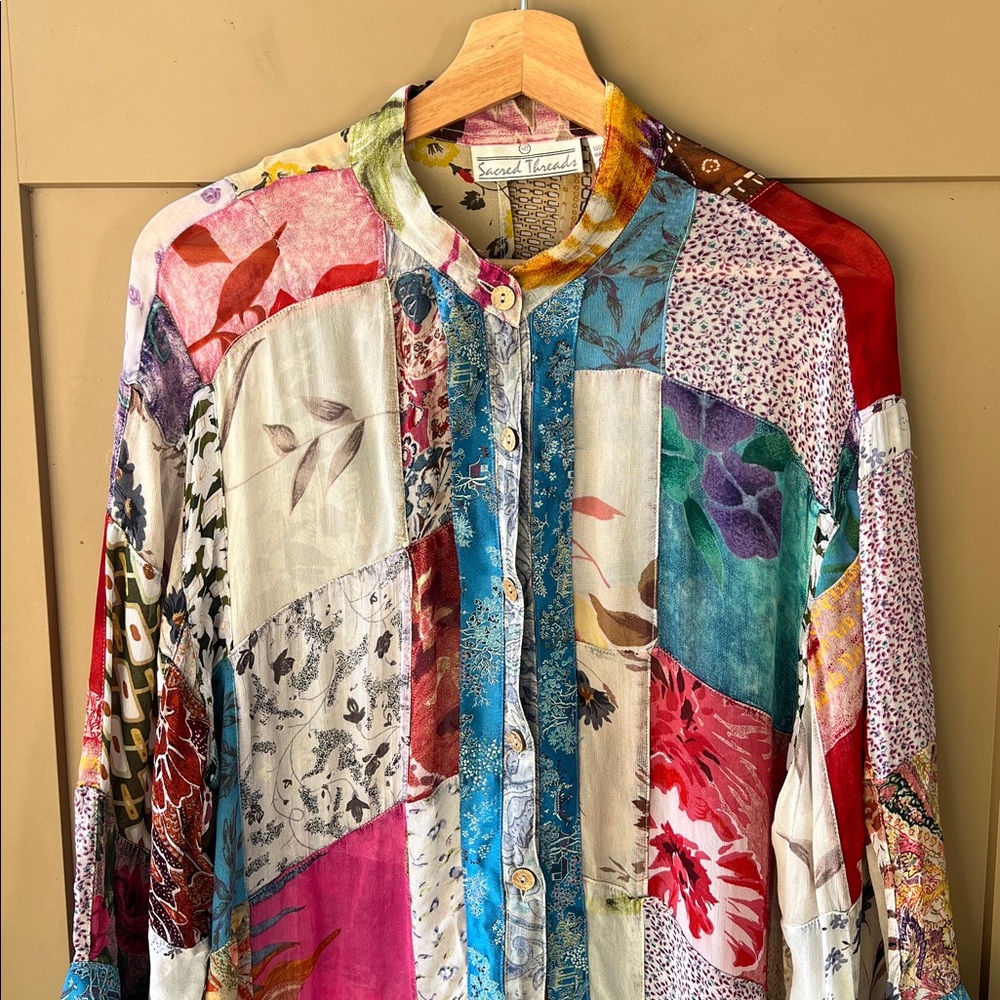 Vintage Sacred Threads M Patchwork Mixed Media Bo… - image 2